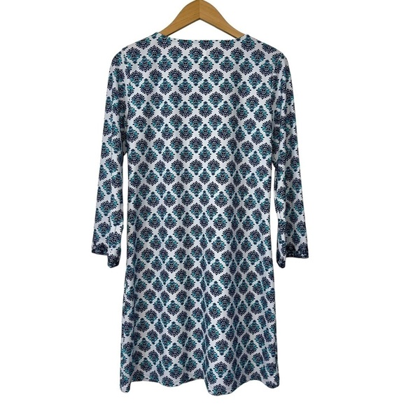 Cabana Life Napa Embroidered Tunic Dress Sz MD Blue 3/4 Sleeve Keyhole Neck UPF - Picture 5 of 12